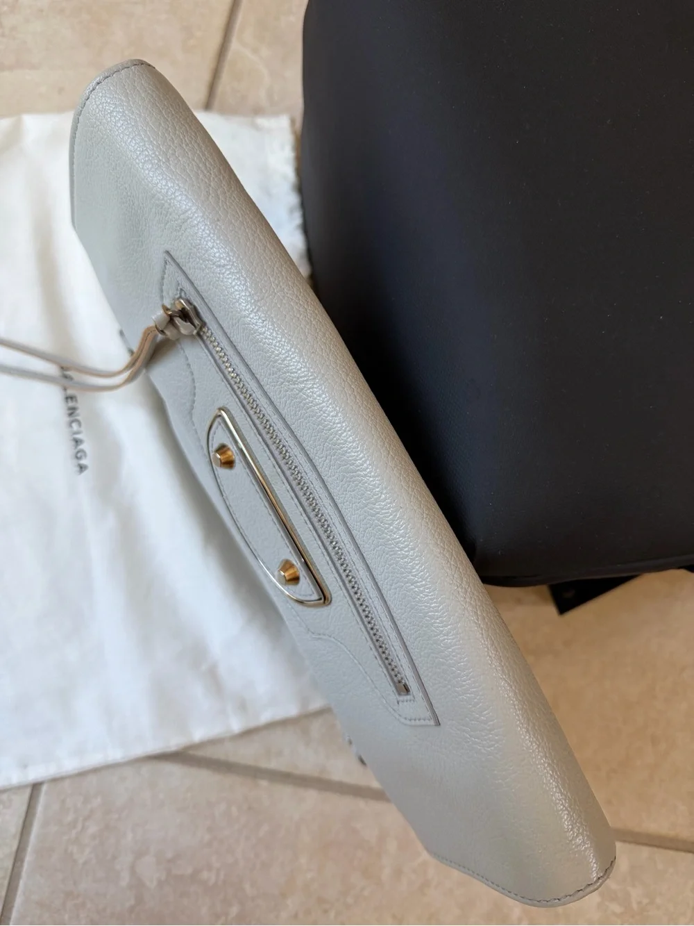 Balenciaga Metal Edge City Envelope Clutch in Gris Perle